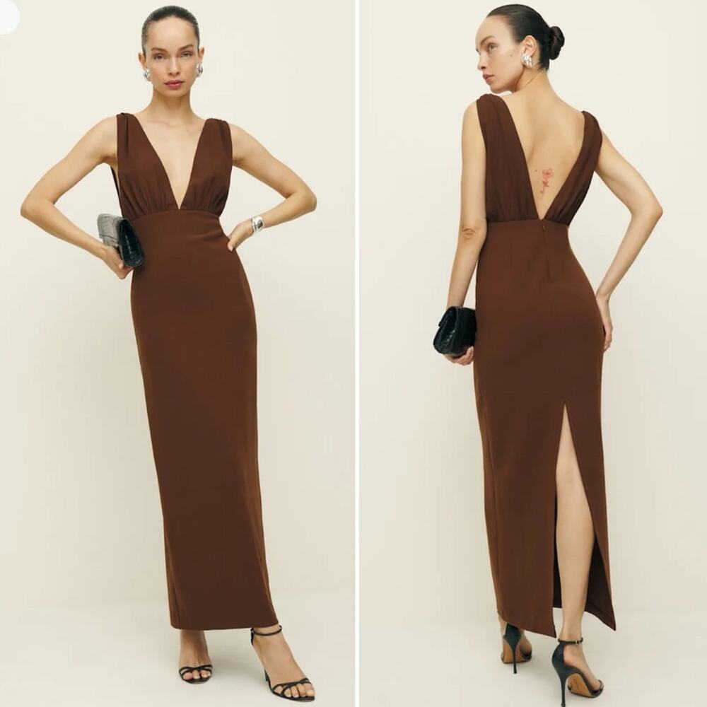 NWT NEW Reformation x Laura Harrier Velda Maxi Dress in Chocolate Brown Size 6